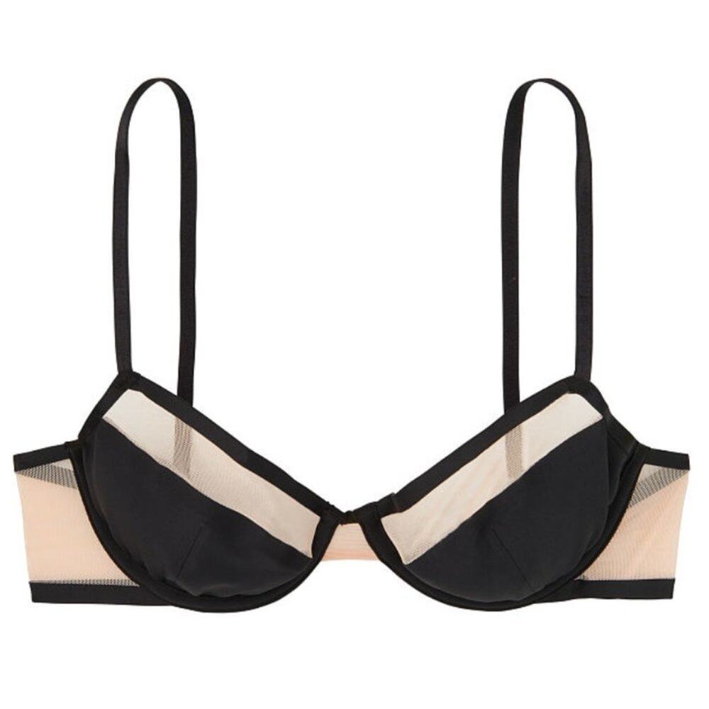 VS Luxe Lingerie Unlined Mesh Demi Bra 32DDD Black NWT